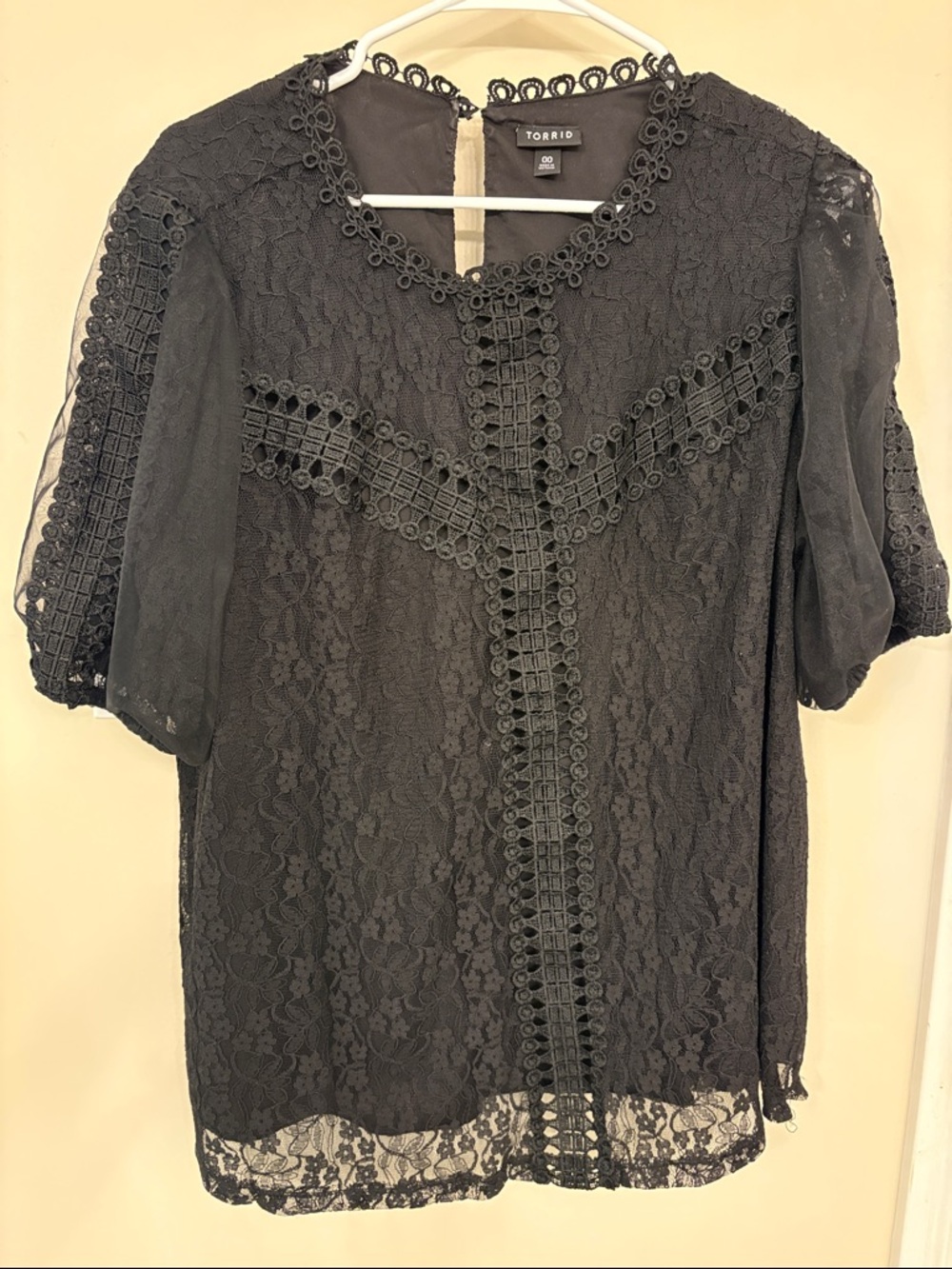 torrid Black Lace Crochet-Trim Short Sleeve Blouse